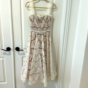 Bronx & Banco Dress. Tan underneath with white lace.